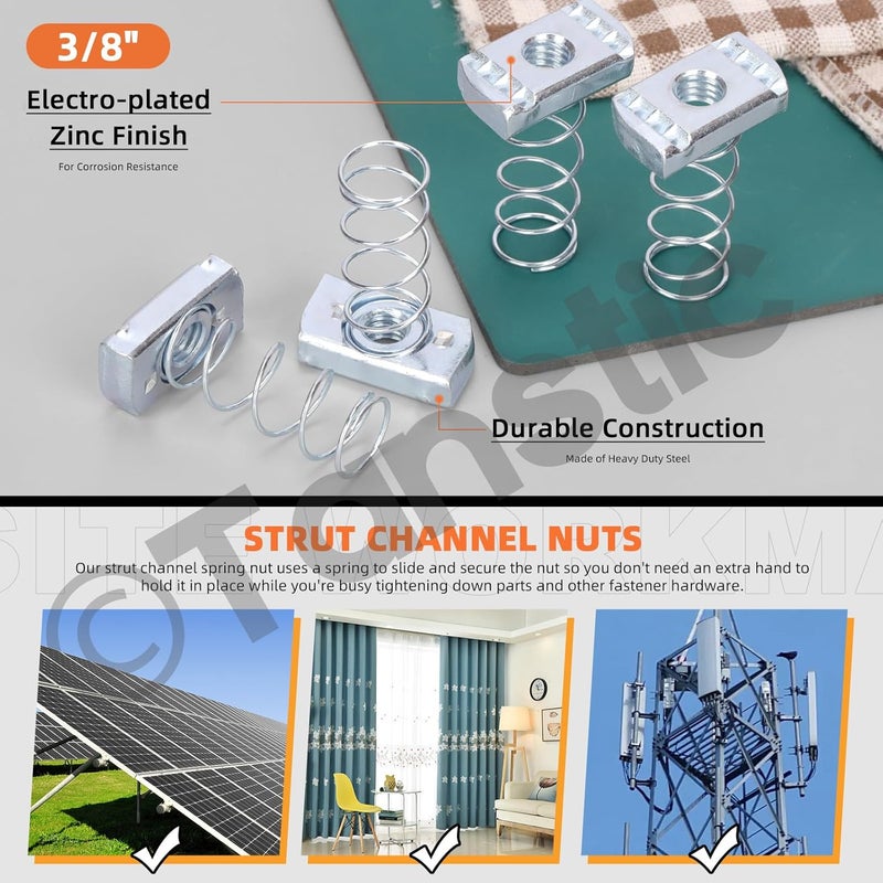 Tanstic 10Pcs 3/8”-8 Strut Channel Nuts Strut Channel Spring Nut Spring Nuts for Use with Strut Channel - Image 3